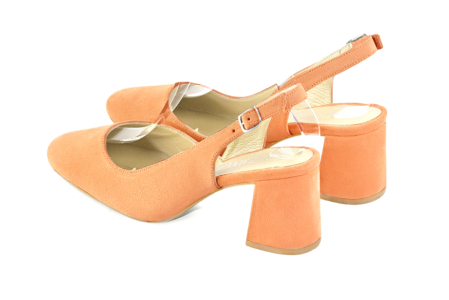 Dress slingback heels in marigold orange leather with medium flare heels and round toe - Rear view